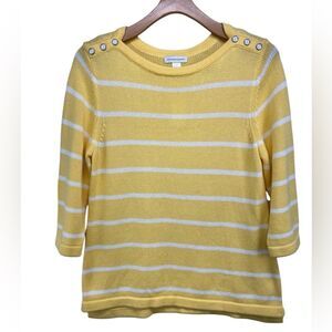 Christopher & Banks Yellow White Stripe 3/4 Sleeve Sweater Womens XL NWT